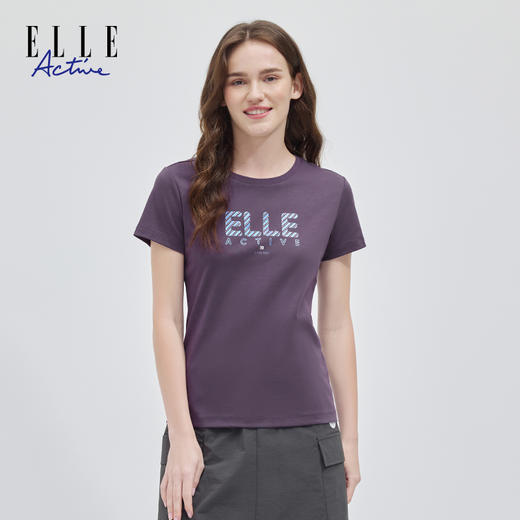 ELLE Active夏新款舒适亲肤经典字母针织短袖T恤女修身版上衣 商品图0