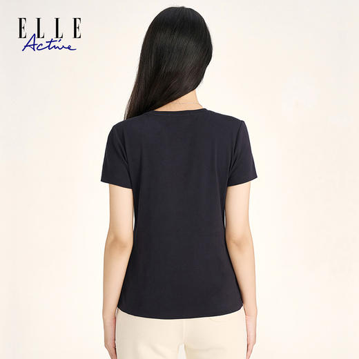 ELLE Active夏新款舒适亲肤经典字母针织短袖T恤女修身版上衣 商品图5