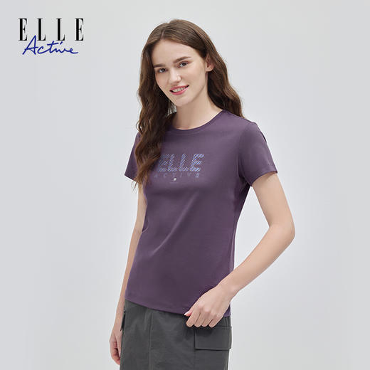 ELLE Active夏新款舒适亲肤经典字母针织短袖T恤女修身版上衣 商品图1