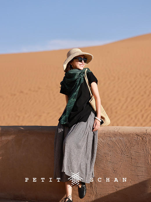 PETIT SCHAN小闪 CLO#821 voyage with a fair wind 乘风而行 纯亚麻色织格纹松紧腰抽绳七分裙裤 商品图4