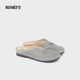 和诚行 2025夏季新款真皮镂空蝴蝶结女鞋百搭平底包头拖鞋1930098