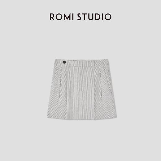 ROMI STUDIO自然质感经典条纹  棉麻混纺双褶半身短裙RWCSXT1957(现货) 商品图0