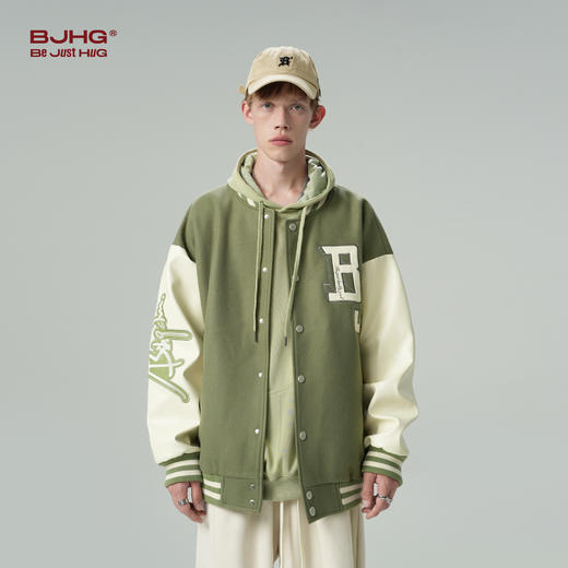 BJHG不计后果美式棒球服外套男款春秋季潮牌情侣复古休闲红色夹克 商品图0