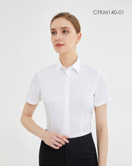 SENDI140支纱全棉成衣免烫女白色长短袖衬衫 商品图1