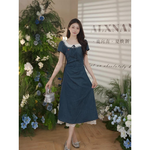 鹿向南[樱桃列车]新款夏季韩系甜美减龄感仿牛仔布轻薄透气连衣裙 商品图1