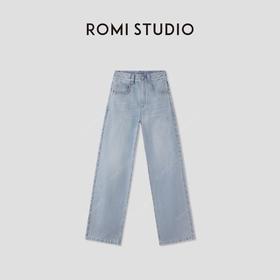 ROMI STUDIO经典老钱环保水洗  蓝色全棉直筒牛仔裤 RWCSXD1974