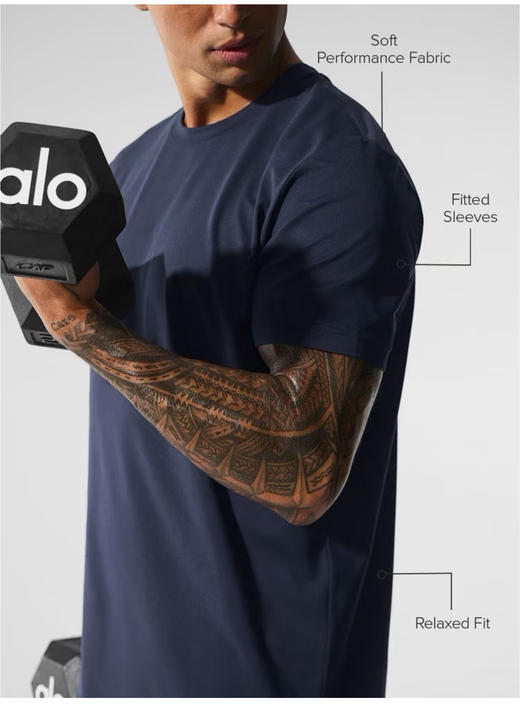 新到深蓝！AL0 男女同款宽松双面针织圆领短袖T恤 TX480 商品图1