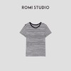 ROMI STUDIO经典复古进口亚麻混纺  蓝白条纹短袖T恤 RWCSSG2896(现货) 商品缩略图0