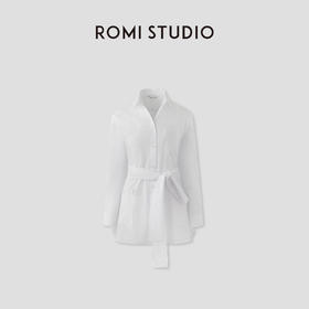 ROMI STUDIO“Clean fit”白色不规则收腰长袖衬衣连衣裙RWCSSD2537