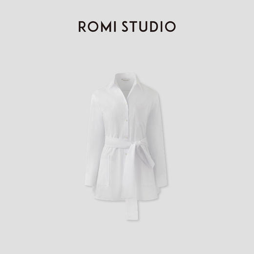 ROMI STUDIO“Clean fit”白色不规则收腰长袖衬衣连衣裙RWCSSD2537 商品图0