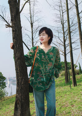 丝绒长袖衬衫