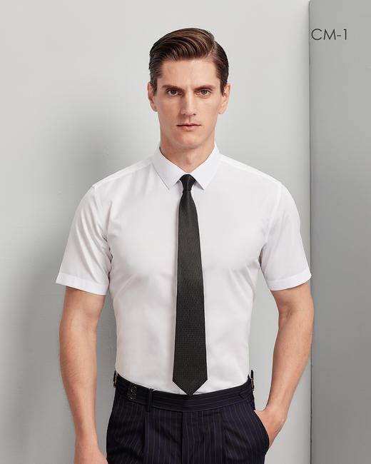 SENDI100支纱全棉成衣免烫男白色长短袖衬衫 商品图1