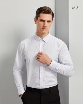 SENDI100支纱全棉成衣免烫男士蓝色细条纹长短袖衬衫