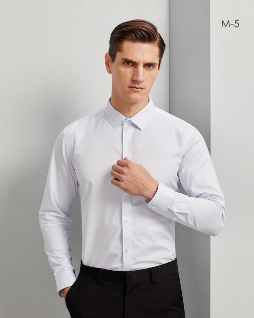 SENDI100支纱全棉成衣免烫男士蓝色细条纹长短袖衬衫 商品图0