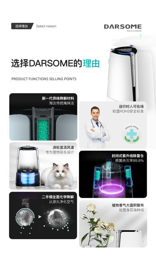 芬兰DARSOME塔世DK150空气消毒除味器 消毒除菌除味香氛 商品图2