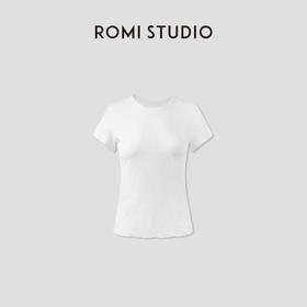 ROMI STUDIO竹节肌理自然褶皱  白色全棉圆领短袖T恤 RWCRSM3146