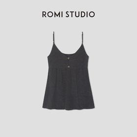 ROMI STUDIO“复古优雅”100%亚麻千鸟格纹A字收腰吊带 RW25SS40023