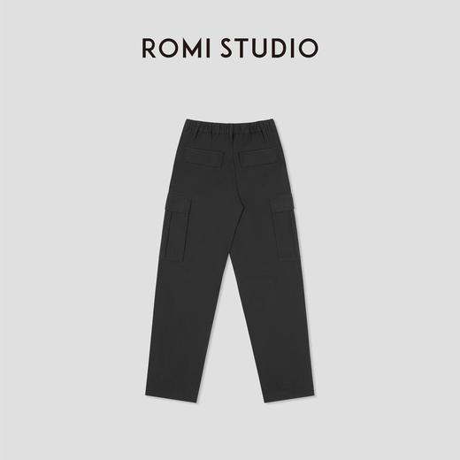ROMI STUDIO网格肌理宽松剪裁  黑色全棉经典工装裤 RW24WXG1261 商品图1