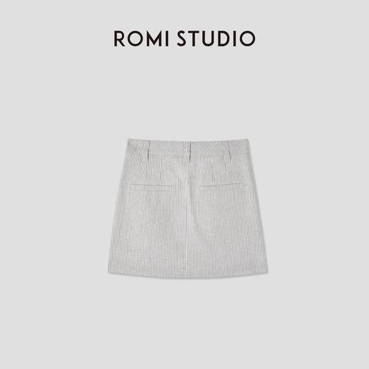 ROMI STUDIO自然质感经典条纹  棉麻混纺双褶半身短裙RWCSXT1957(现货) 商品图1
