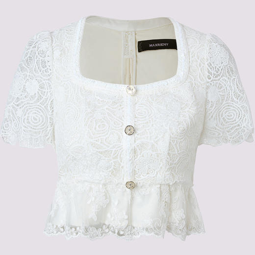 浪漫华丽感玫瑰花朵钉珠蕾丝上衣2025夏季(货号:MF86TP005A1001) 商品图0