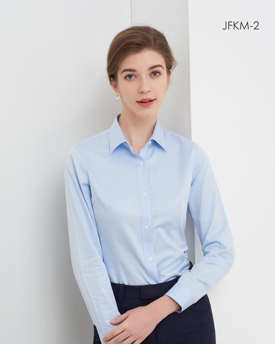 SENDI100支纱全棉成衣免烫女士蓝色长短袖衬衫
