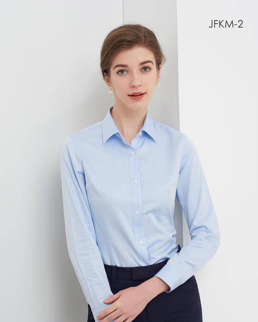 SENDI100支纱全棉成衣免烫女士蓝色长短袖衬衫 商品图0