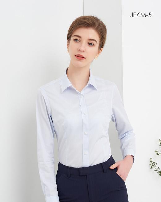 SENDI100支纱全棉成衣免烫女士蓝色细条纹长短袖衬衫 商品图0