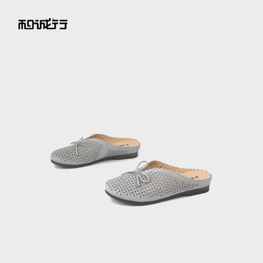 和诚行 2025夏季新款真皮镂空蝴蝶结女鞋百搭平底包头拖鞋1930098 商品图2