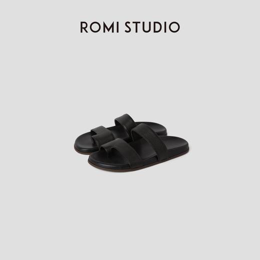 ROMI STUDIO头层牛皮革和羊皮革黑色一字夹趾平底凉鞋 RWCRP33098 商品图0