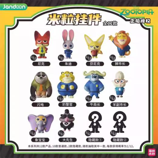 简动文创 疯狂动物城米粒 挂件 12只/盒 盲盒 商品图0