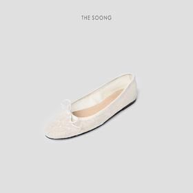 THESOONG"蕾丝鞋"法式双层网纱细腻花纹蝴蝶结平底芭蕾鞋HWXZ7149