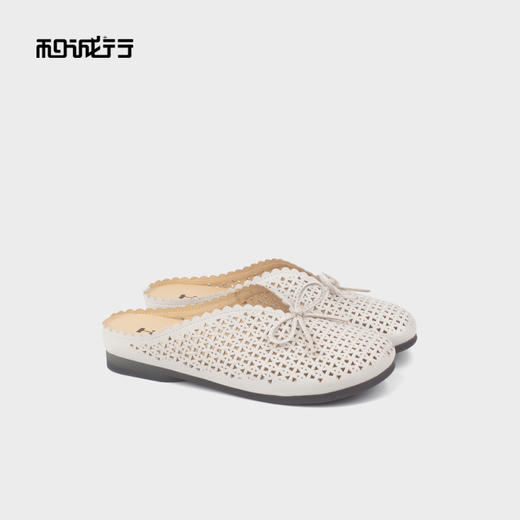 和诚行 2025夏季新款真皮镂空蝴蝶结女鞋百搭平底包头拖鞋1930098 商品图4