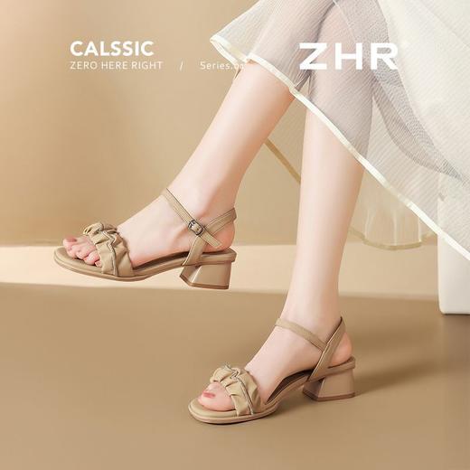 ZHR则则一字带水钻粗跟凉鞋女2025夏季新款优雅柔软显高粗跟凉鞋 商品图9