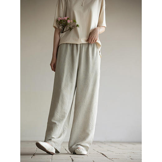 牧衣游原创 提花宽松裤子女夏新款轻薄清凉松紧腰百搭休闲裤 归丛 商品图2