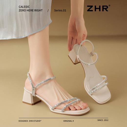 ZHR则则百搭水钻凉鞋女外穿2025夏新款仙女粗跟凉鞋一字带高跟鞋 商品图5
