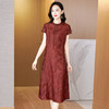 KQ-621625品质大码收腰显瘦红莨香云纱连衣裙夏复古国风中式提花中长裙 商品缩略图2