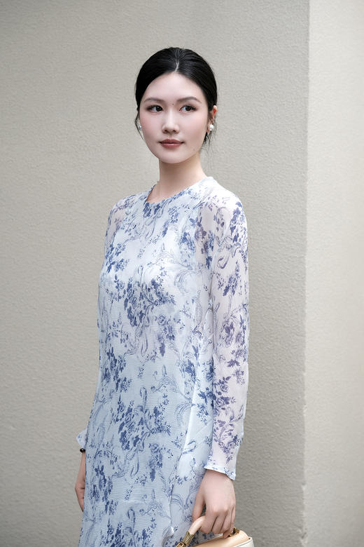 盛唐牡丹| 真丝雪纺斜摆长裙 商品图7