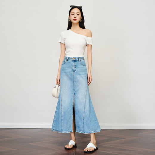 OLrain欧芮儿蓝色高腰鱼尾显瘦牛仔半身裙女夏季2025新款显瘦长裙 商品图2