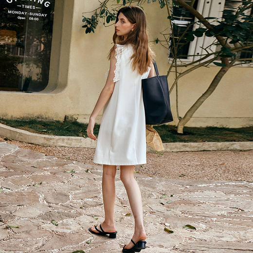 OLrain欧芮儿法式简约优雅白色直筒连衣裙女夏季2025新款中长裙子 商品图3
