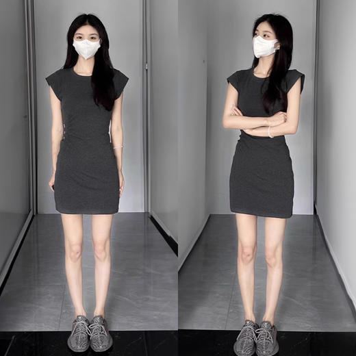 丁摩 连衣裙女修身收腰显瘦夏季单侧抽绳短款棉质休闲包臀裙5ZF-GJG 商品图1