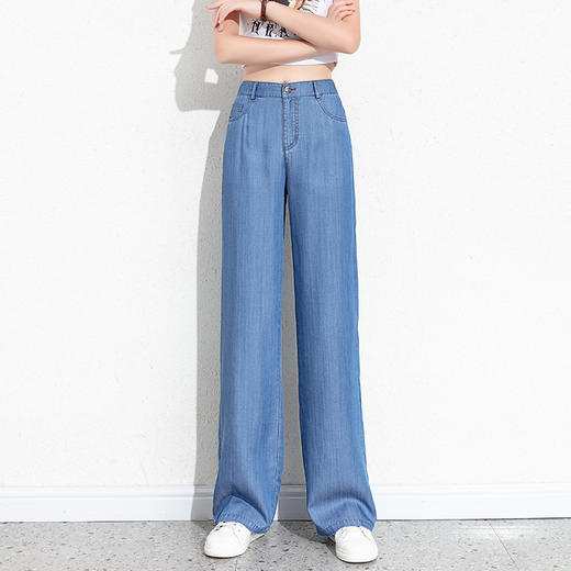 丁摩 天丝国风牛仔裤女刺绣夏季民族风高腰直筒阔腿裤拖地裤5ZF-21119 商品图6