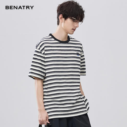 贝纳川夏季圆领条纹短袖T恤ECF214109 商品图1