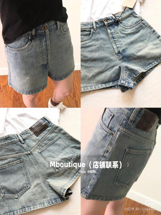 519-10 独家圆正 miu 重工酵素水洗 高腰A字版型 复古时髦牛仔短裤 热裤 我穿40 商品图13