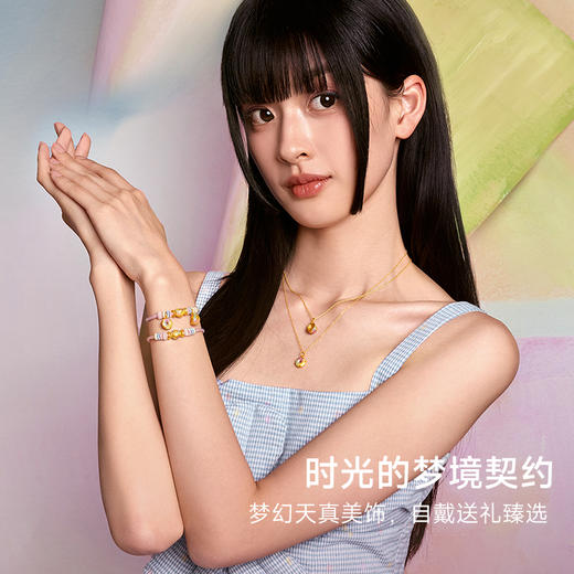 周六福黄金吊坠转运珠女定价5d硬金泡泡珐琅元气下午茶520礼物 商品图4