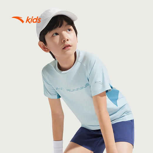 安踏儿童男大童短袖T恤衫2025夏透气舒适速干疾飞运动短T352525117 商品图0