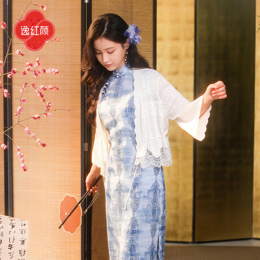 逸红颜思汀2025夏新款天然冰凉超细天丝镂空短针织开衫旗袍外搭女 商品图1