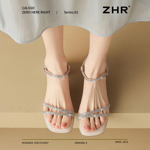 ZHR则则百搭水钻凉鞋女外穿2025夏新款仙女粗跟凉鞋一字带高跟鞋 商品图7