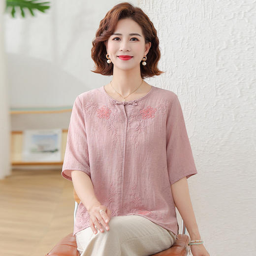 W574-25032单件上衣-80-138妈妈装夏装T恤薄款洋气小衫高贵中老年女母亲衣服国风新中式上衣 商品图2