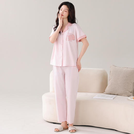 I'd爱帝情侣款棉弹力翻领短袖长裤家居服套装 商品图11