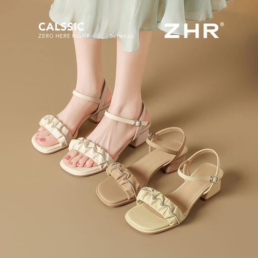 ZHR则则一字带水钻粗跟凉鞋女2025夏季新款优雅柔软显高粗跟凉鞋 商品图6